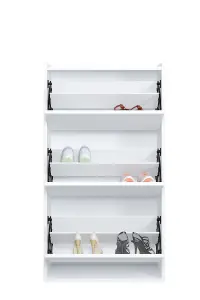 Adel Shoe Cabinet with 3 Flip Doors, 65 x 32 x 118 cm, White