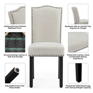 Yaheetech Set of 2 Beige Modern Fabric Upholstered Dining Chairs with Nailhead Trim