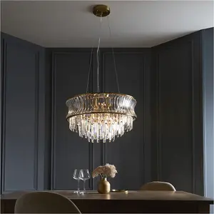 Hanging Ceiling Pendant Light - Warm Brass Plate With Crystal And Clear Glass - 9 X 6W LED E14