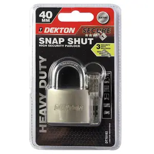 Dekton Snap Shut Hardened Steel Shackle High Security Padlock with 3 Keys 40mm