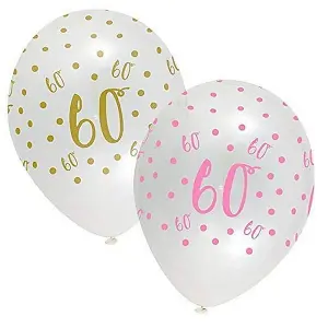 Creative Party Latex 60th Birthday Balloons (Pack of 6) Pink/Gold (One Size)