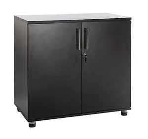 Black Storage Cabinet Cupboard Office Garage Utility - 2 Door Lockable Filing Cabinet - Desk Height Office Cupboard Organiser