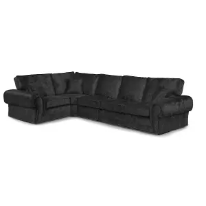 Chelsea Black Crushed Velvet Long 5 Seater Large Corner Sofa 1 Corner 3 Rolled Arms