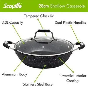 Scoville Neverstick Non-Stick Aluminium Shallow Casserole Pan, 28Cm, Black