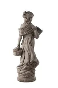 Large Stone Cast Lady Carrying Basket Garden Statue