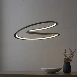 Textured Black Modern Ceiling Pendant Light Fitting - Integrated LED Tape Module