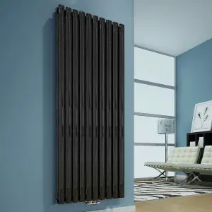 Nes Home 1800 x 600 mm Central Connection Vertical Designer Radiator Black Double Oval Tube