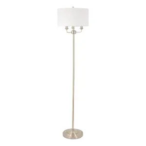 First Choice Lighting 3 Light Antique Brass Floor Standard Light with Light Cream Fabric Shade