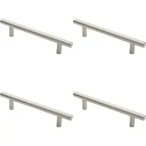 4x Straight T Bar Door Pull Handle 325 x 19mm 225mm Fixing Centres Satin Steel