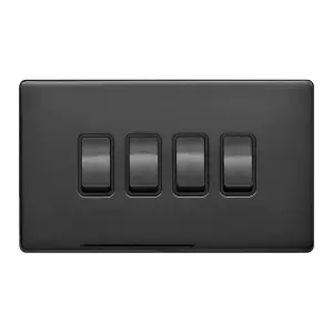 Black Nickel Screwless Plate 10A 4 Gang 2 Way Light Switch - Black Trim - SE Home