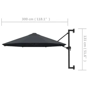 Berkfield Wall-Mounted Parasol with Metal Pole 300 cm Anthracite