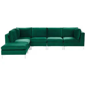 Corner Sofa with Ottoman EVJA Green Velvet Right Hand