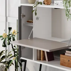 Decortie Tatti Modern Desk White Mocha Grey Anthracite Grey Multipurpose Laptop Modern Desk With Bookcase Width 83.5cm