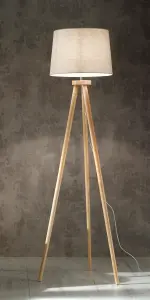 Natural Wood Tripod Floor Lamp with a Stunning Natural Lamp Shade