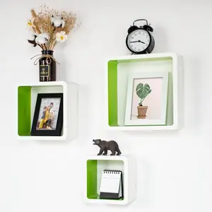 Emeka 3 Piece Floating Shelf Set White/Green