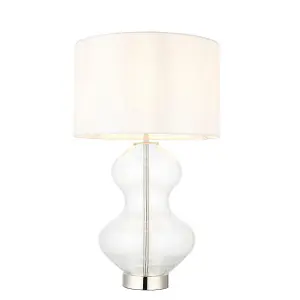 Luminosa Lecce Complete Table Lamp, Bright Nickel Plate, Glass With Vintage White Fabric