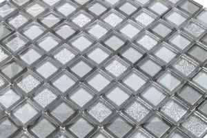 Glass mosaic on mesh for bathroom or kitchen 300mm x 300mm - Brilliant silver