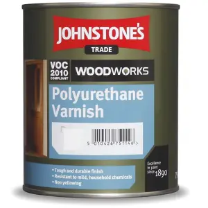 Johnstones Trade Woodworks Polyurethane Varnish Clear Satin 750ml