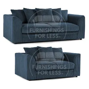 Luxor Jumbo Cord 3 + 2 Navy Blue Fabric Sofa Suite