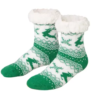 Fluffy socks with reindeer motif   green/white - green/white