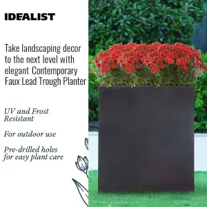 Set of 2 IDEALIST 72cm Tall Trough Garden Planters, Dark Grey Reinforced Stone Outdoor Large Plant Pots H72 L60 W22 cm, 98L