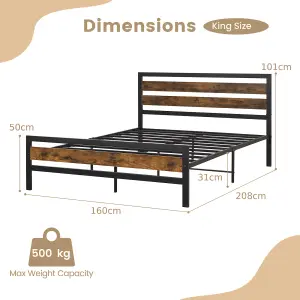 Costway Metal Bed Frame King Size  Industrial Platform Bed with Headboard and Footboard