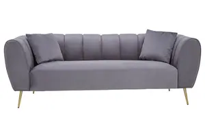 Interiors by Premier Glamorous Three Seater Grey Velvet Sofa,Grey velvet upholstered Couch, Versatile Settee Sofa For Patio