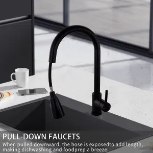 Kitchen Sink Taps Mixer with Pull Out Spray High Arc Pull Down Stainless Steel Kitchen Faucet Matte Black