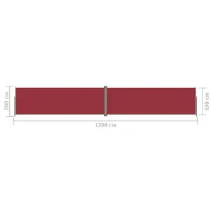 Berkfield Retractable Side Awning Red 200x1200 cm