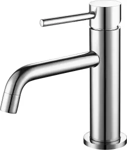 VURTU Ares Short Basin Mixer, 1/4 Turn, Single Lever Ceramic Disc, High/ Low Water Pressure, 196(H) x 55(W) Chrome, 401101