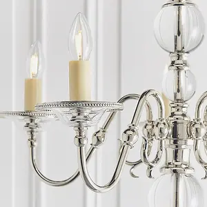 Luminosa Tilburg 5 Light Multi Arm Ceiling Pendant Chandelier Polished Nickel, Clear Crystal, E14