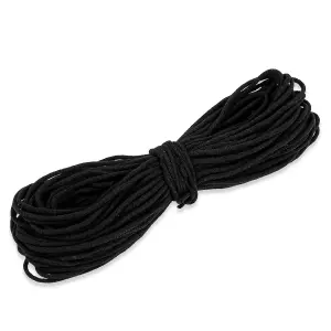 2.5mm Wide Soft Elastic Band, Thin Round Cord, Stretchy Elastic String, Black - 25 metres