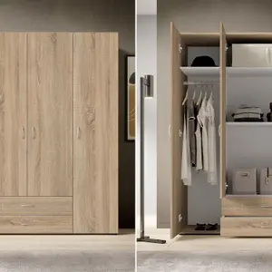 Timeless Stella Trading BASE Hinged Door Wardrobe W1600mm H1770mm D520mm - Oak Sonoma, Spacious Storage, Classic Design