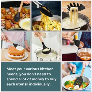 Kitchen Utensils Set,  25 Pieces Soft Silicone Cooking Utensil Set With Holder, Natural Wooden Handle Kitchen Spatula Spoon For Cooking Baking, Non Stick & Heat Resistant, Black Black