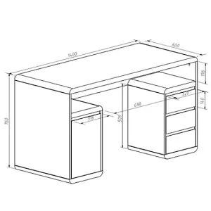 Florentine Gloss Computer Desk With 1 Door 3 Drawers In White