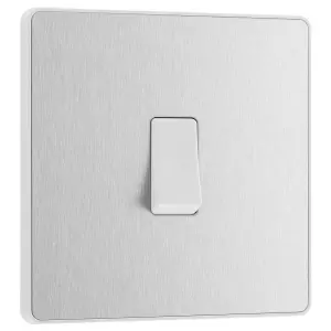 BG Evolve 20A Single Wall Light Switch, 2 Way, Screwless Brushed Steel