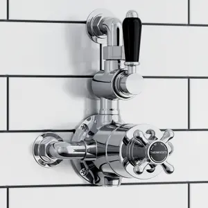 ENKI Downton Chrome Black Traditional Brass Thermostatic Twin Shower Valve with Return to Wall Bend T100