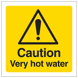 Very Hot Water Caution Safety Sign - Adhesive Vinyl - 200x200mm (x3)