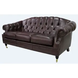 Chesterfield 3 Seater Old English Dark Brown Leather Sofa Settee Bespoke In Victoria Style