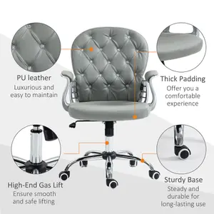 Vinsetto Office Chair PU Diamante Padded Ergonomic 360 degree Swivel Grey