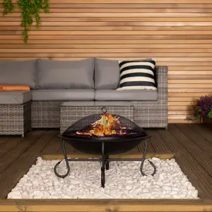 Charles Bentley 56cm Round Outdoor Garden Patio Fire Pit Heater Open Bowl Black