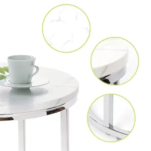 Nesting Table, Set 2 Round Side Table Chrome Glossy End Table For Living Room