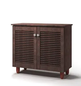 Modern Shoe Storage Cabinet 2 Doors Footwear Stand Rack Unit Cupboard Dark Wenge