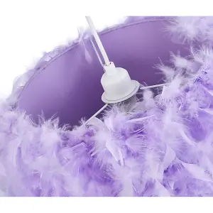 Contemporary Lilac Feather Pendant Light Shade with Transparent Acrylic Droplets