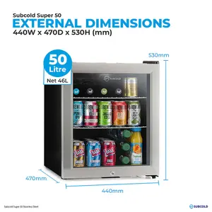 Subcold Super 50 LED Drinks Fridge - Stainless Steel