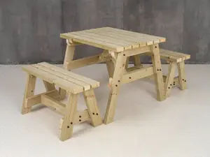 Victoria wooden picnic bench and table set, outdoor dining set (3ft, Natural finish)