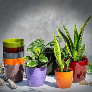 Flower Pots 6 Colours 4 sizes Marble Plastic Plant Pots Planter Deco Round Deco  Purple 12cm