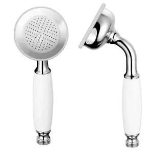 Large Traditional Hand Held Bathroom Shower Handset with Chrome Head & Ceramic Handle