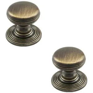 2 PACK - Smooth Ringed Cupboard Door Knob 28mm Diameter Florentine Bronze Cabinet Handle