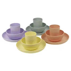 URBNLIVING 12 Pcs Reusable Dinner Picnic Set Unbreakable Plastic Bowls Plates & Cups Outdoor Combopack